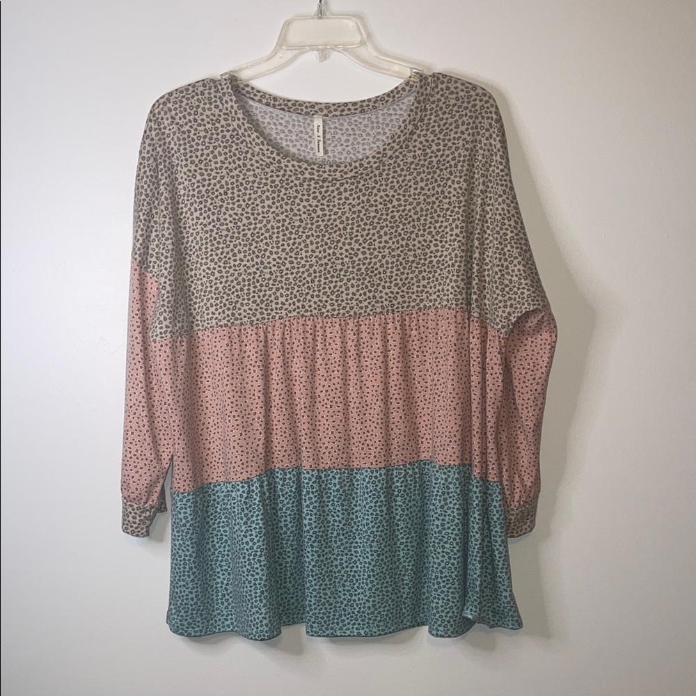 Now N Forever Blouse Tiered Color Block Animal Print Plus Size 3X